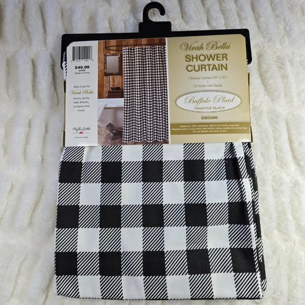 Virah Bella Luxury Cloth Shower Curtain Black & White 13 Piece Set (NWT) 72 x 72